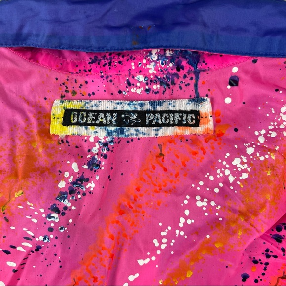 OP Ocean Pacific Hot Pink Splatter Snowboard Team Windbreaker Jacket Girl’s Med - Picture 12 of 12